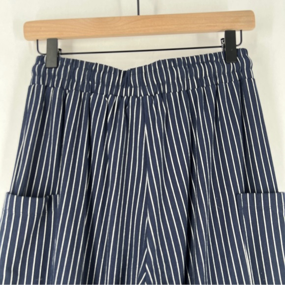 Anthropologie Sunday In Brooklyn Navy Pinstriped Wide Leg Crop Pant Size XS - Picture 7 of 13
